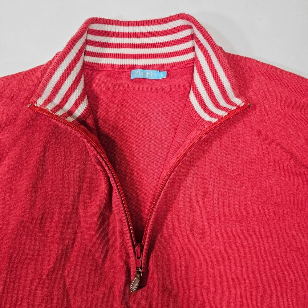 J.McLaughlin‎ Womens Red Quarter Zip Cotton Modal Sweater Striped Collar Large